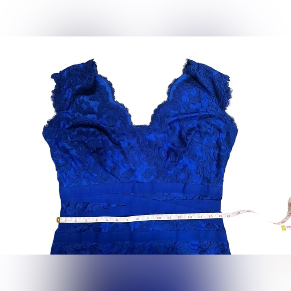 TADASHI SHOJI Dress Embroidered Sheath V Neck Lace Scallop Royal Blue Size 12 - Picture 13 of 16